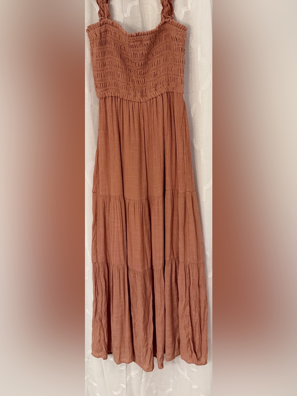 Love Tree Smocked Gauze Midi Dress Size Small in Rusty Terracotta - Picture 3 of 11